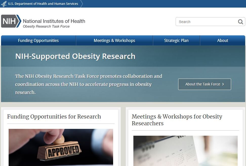 NIH Obesity Research page screen cap