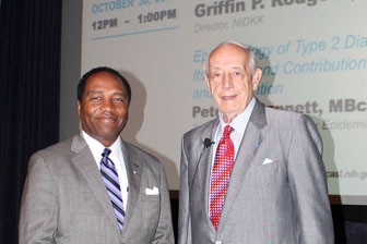 Photo of NIDDK Director Griffin P. Rodgers and Dr. Peter Bennett (r)