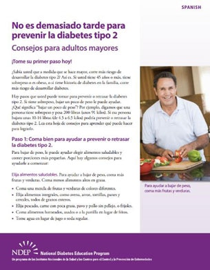 Cover thumbnail image of publication called No es demasiado tarde para prevenir la diabetes tipo 2 - Consejos para adultos mayores