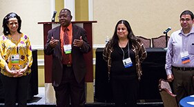 Drs. Heather Tarelton, Lincoln Edwards, Sylvia Rosas and Luis Cubano, current and past leaders of the NMRI, stand at the 2016 annual meeting.