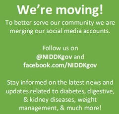 Informational 'We're Moving' graphic representing NIDDK upgrading it's website to fit handheld devices