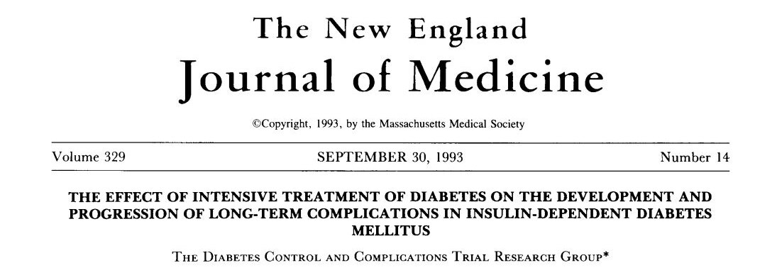 Screen capture of study paper in the New England Journal of Medicine in 1993, entitled, “The effect of intensive treatment of diabetes on the development and progression of long-term complications in insulin-dependent diabetes mellitus.”
