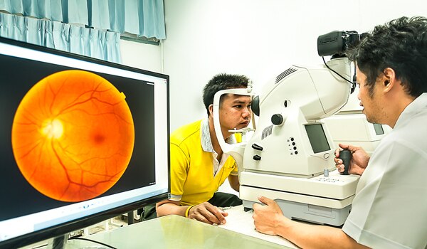 A patient and doctor during an eye examination