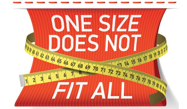 Infographic demonstrating that one size does not fit all with measuring tape.