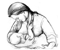 Dibujo de una mujer amamantando a su bebé.