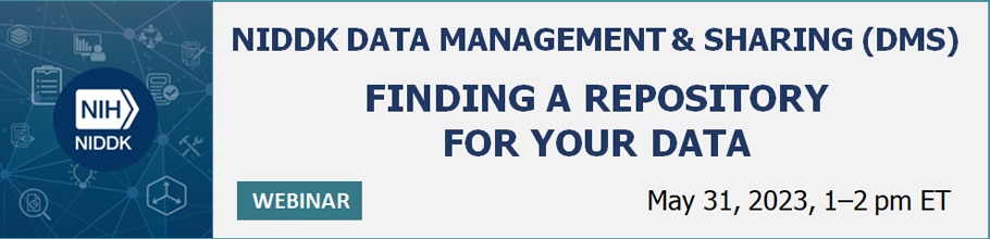 Web banner for Data Management & Sharing (DMS) Webinar 2: Finding a Repository for your Data