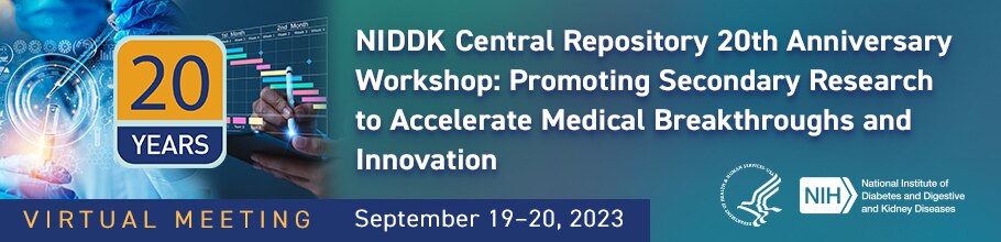 Web banner for the NIDDK Central Repository 20th Anniversary Workshop