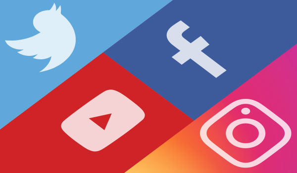 Twitter, Facebook, YouTube, and Instagram icons